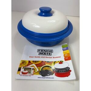 Range Mate Microwave Grill Multi Cooker Steamer Muffin Pan Blue White w/ Manual